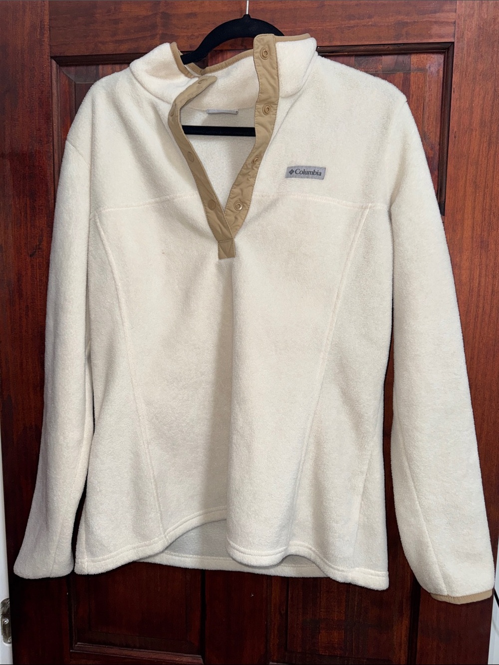Columbia Cream Fleece Snap-Placket Pullover with Tan Trim